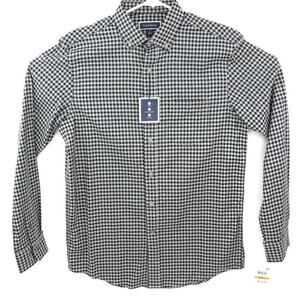Club Room Mens Button Down Shirt Black White Checks Long Sleeves Stretch S New